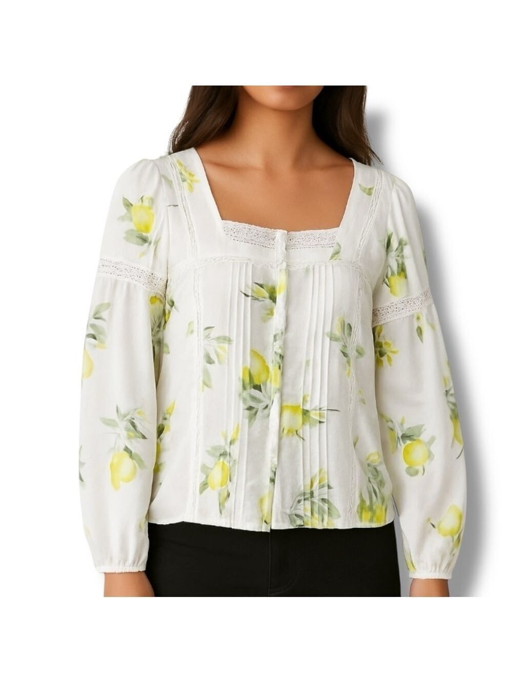 Hester & Orchard Anthropologie White Lemon Print Blouse – Size Large